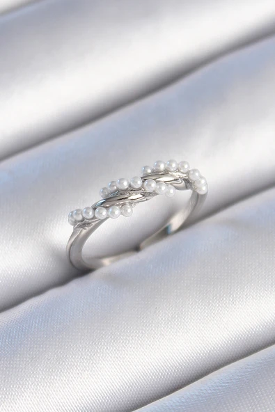 Pirinç Gümüş Renk Sarmal İnci Model Kadın Yüzük - TJ-BYK3437 ürün görseli 1