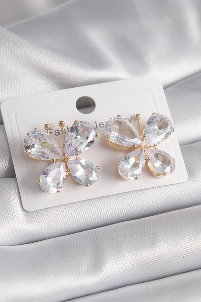 Pirinç Gold Renk Zirkon Taşlı Kelebek Model Kadın Küpe - TJ-BKP9614 ürün görseli 1