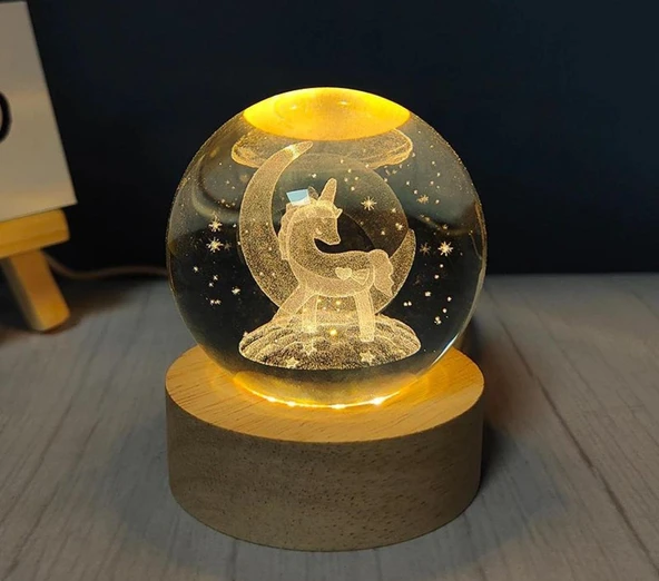 Unicorn Tasarımlı Işıklı Cam Küre Cap 6 Cm Kod 54 ürün görseli 1