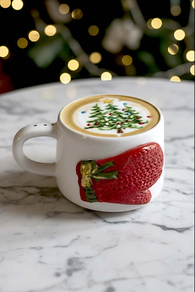 Eldiven Amore 24 K Altın Süslemeli El Yapımı Yılbaşı Hediyesi Seramik Double Kahve Fincanı, Mug, Kupa - Resim 3