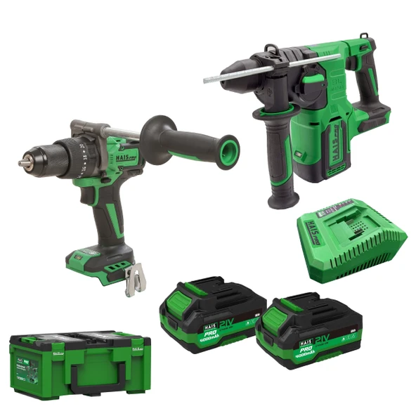 Hais Pro Şarjlı Darbeli Matkap+Kırıcı Delici 2'li Set 21v 4.0 Ah ürün görseli 1