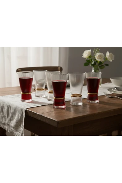 Kristal Optikli Altın Yaldızlı Bardak Seti 18 Parça 6 Kişilik - Resim 2