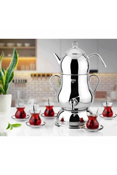 Lines Şahmeran Çelik Gövde Metal Kulp Elektrikli Semaver ürün görseli 1