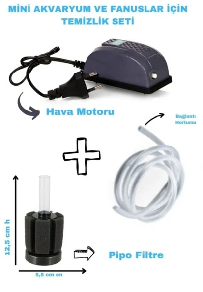 Mini Akvaryum Ve Fanuslar İçin Temizlik Seti ( Hava Motoru, Pipo Filtre, Hava Hortumu) ürün görseli 1