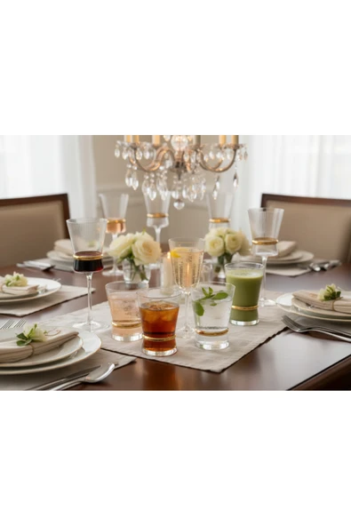 Kristal Optikli Altın Yaldızlı Bardak Seti 18 Parça 6 Kişilik - Resim 4