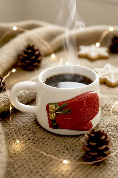 Eldiven Amore 24 K Altın Süslemeli El Yapımı Yılbaşı Hediyesi Seramik Double Kahve Fincanı, Mug, Kupa ürün görseli 1