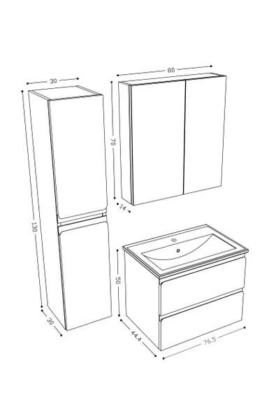 Teta Home Granada 80 cm MDF Gövde Membran Kapak Banyo Dolabı Seti + Boy Dolabı  Atlantik Çam- Beyaz - Resim 5
