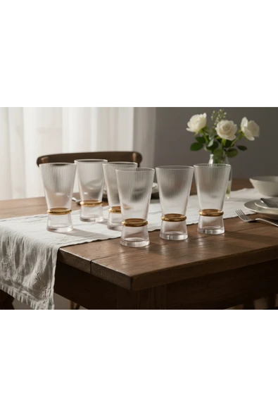 Kristal Optikli Altın Yaldızlı Bardak Seti 18 Parça 6 Kişilik - Resim 3