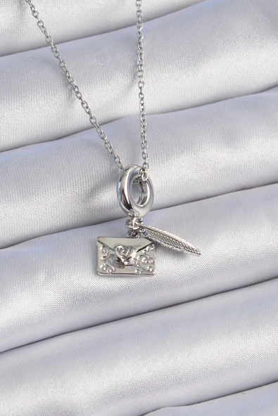 316L Çelik Gümüş Renk Kalp Detay Mektup Figür Charm Model Kadın Kolye - TJ-BKO9313 ürün görseli 1