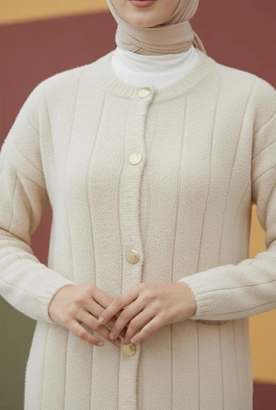 Simli Çizgili Uzun Tesettür Hırka - Resim 10