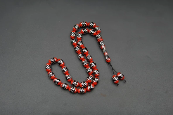 Zik Zag Model Gümüş İşlemeli Oltu Taşı Tesbih st000162 - Resim 5