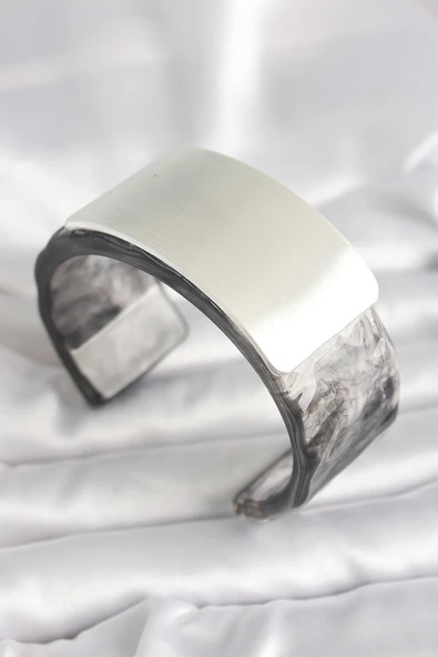 Siyah Mermer Desen Akrilik Plastik Dikdörtgen Plaka Model Vintage Kadın Bilezik - TJ-BB6675 ürün görseli 1