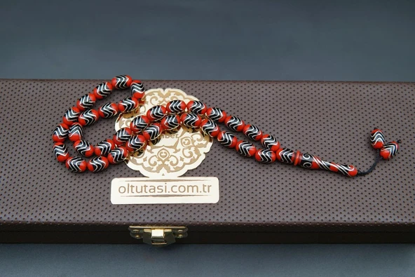 Zik Zag Model Gümüş İşlemeli Oltu Taşı Tesbih st000162 - Resim 4