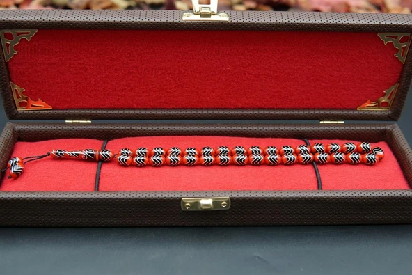 Zik Zag Model Gümüş İşlemeli Oltu Taşı Tesbih st000162 - Resim 2