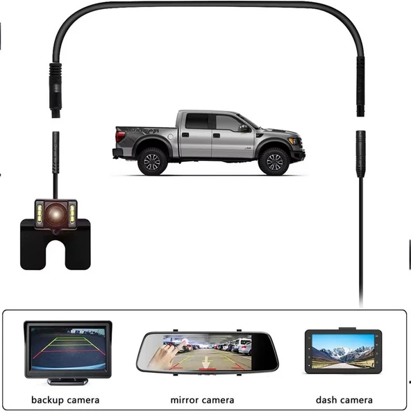 5 pimli araç geri görüş kameraları için dişi erkek uzatma kablosu 3m - Resim 4
