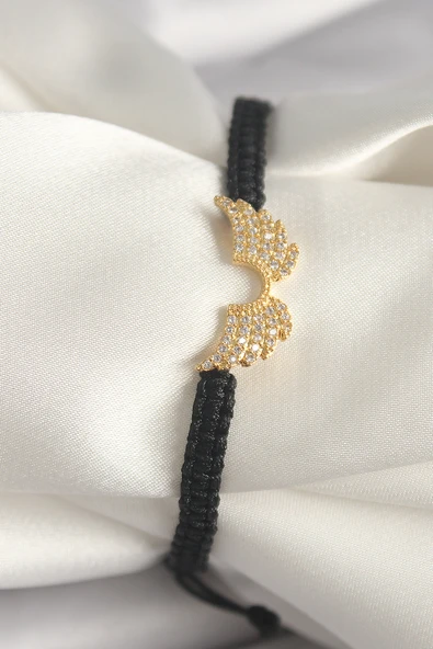 Pirinç Gold Renk Zirkon Taşlı Kanat Figür Asansörlü Makrome Model Kadın Bileklik - TJ-BB6803 ürün görseli 1