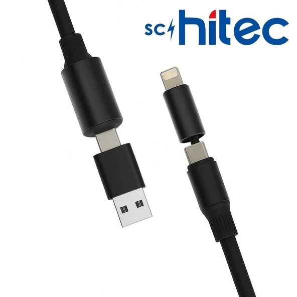 SChitec 4in1 240W Süper Fast UsbA Type-c Lightning Hızlı Şarj ve Data Kablosu  YK347 - Resim 2
