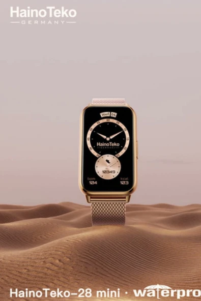 HainoTeko-28 Gold Amoled Akıllı Saat Bluetooth Arama 3 Kordon Set - Resim 4