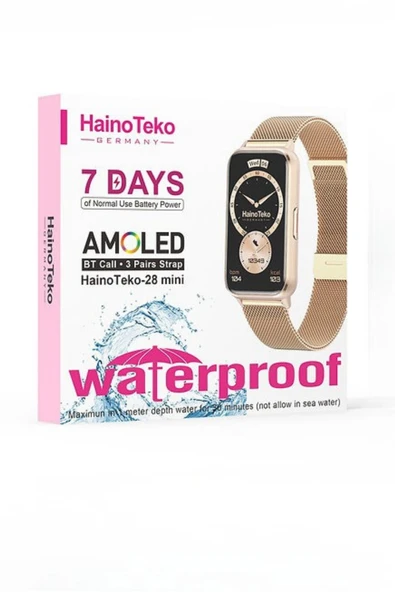 HainoTeko-28 Gold Amoled Akıllı Saat Bluetooth Arama 3 Kordon Set - Resim 3
