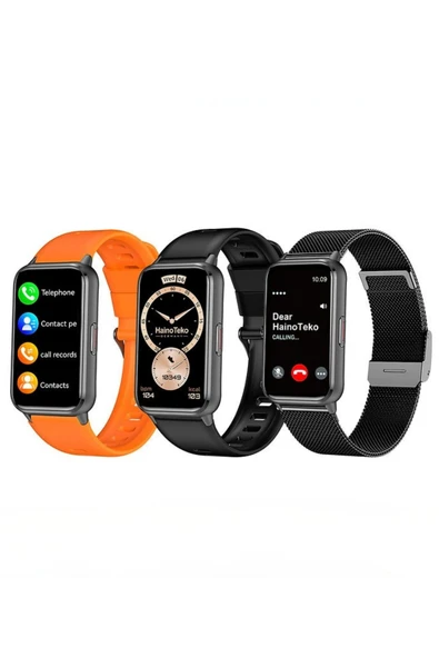 HainoTeko-28 Gold Amoled Akıllı Saat Bluetooth Arama 3 Kordon Set - Resim 5