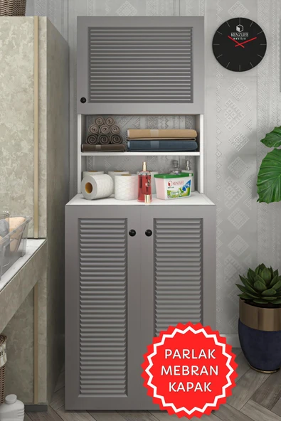 Kenzlife membran çamaşır makinesi dolabı kasparov gribyz panjur 180*066*55-20 mebran kapak MDF gövde banyo kapaklı arkalıksız ürün görseli 1