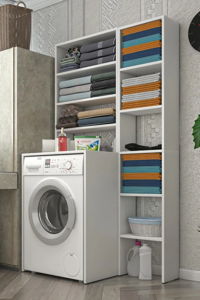 Kenzlife membran çamaşır makinesi dolabı kasparovmaks gribyz panjur 180*096*55-20 mebran kapak MDF gövde banyo kapaklı arkalıksız - Resim 2