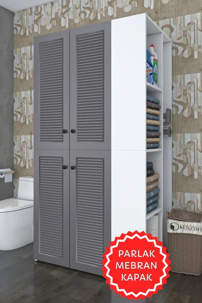 Kenzlife membran çamaşır-kurutma makinesi dolabı kapaklı foka gribyz 180*090*60 mebran kapak suntalam gövde banyo arkalıksız ürün görseli 1