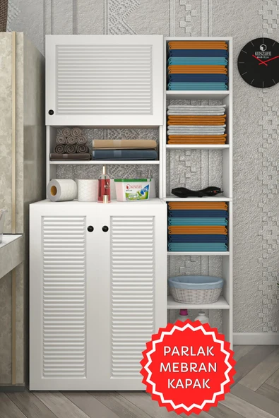 Kenzlife membran çamaşır makinesi dolabı kasparovmaks byzbyz panjur 180*096*55-20 mebran kapak MDF gövde banyo kapaklı arkalıksız ürün görseli 1