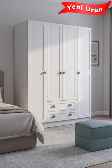 Platinreyon BOHEM 4 KAPAK 2 ÇEKMECE GARDIROP MDF KAPAK ürün görseli 1