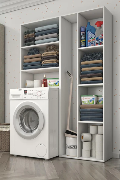 Kenzlife membran çamaşır makinesi dolabı sinemsüpürge gribyz panjur 180*126*30 mebran kapak suntalam gövde kapaklı arkalıklı raflı - Resim 2