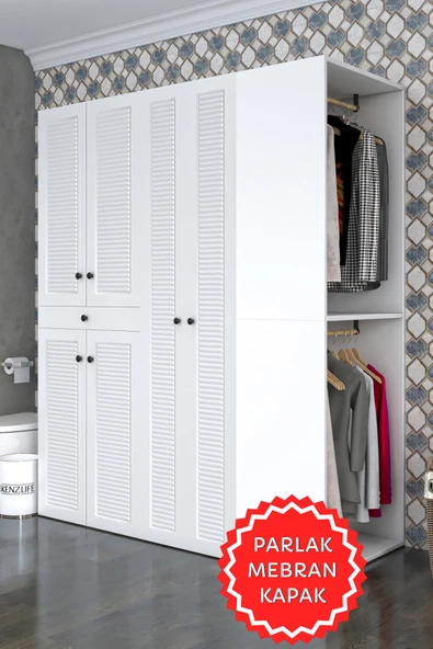 Kenzlife membran çamaşır-kurutma makinesi dolabı ve giysi dolabı çekmeceli eşari sağ byzbyz 187*160*60 mebran kapak MDF gövde ürün görseli 1