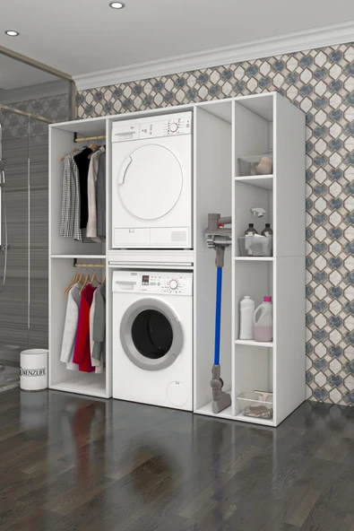 Kenzlife membran çamaşır-kurutma makinesi dolabı ve giysi dolabı suyuti sağ gribyz 180*170*60 mebran kapak MDF gövde banyo - Resim 2