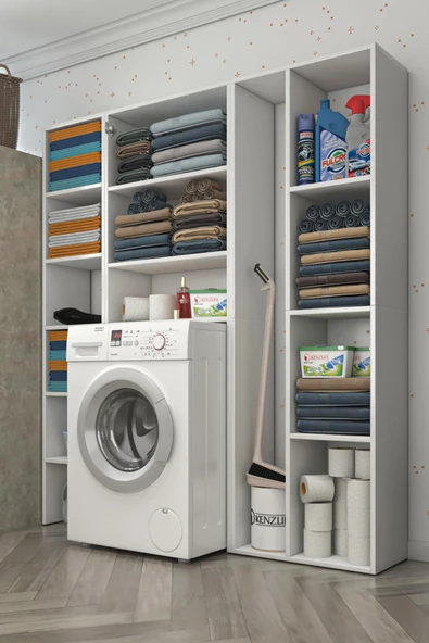 Kenzlife membran çamaşır makinesi dolabı sinemmega byzbyz panjur 180*156*30 mebran kapak suntalam gövde kapaklı arkalıklı raflı - Resim 2