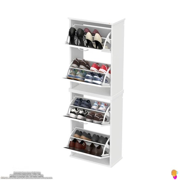 Modilayn UMAY' 2 Li Asma Antre Hol 52x 156x26 cm’ lik 4 Düşer Kapak 8 Raf Bölmeli Ayakkabılık - Resim 5