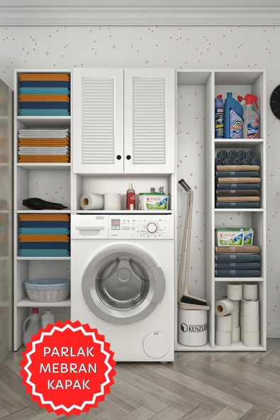 Kenzlife membran çamaşır makinesi dolabı sinemmega byzbyz panjur 180*156*30 mebran kapak suntalam gövde kapaklı arkalıklı raflı ürün görseli 1