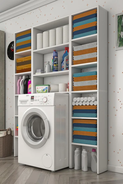 Kenzlife membran çamaşır makinesi dolabı veronikamaksduble byzbyz panjur 180*126*20 mebran kapak MDF gövde arkalıksız raflı - Resim 2