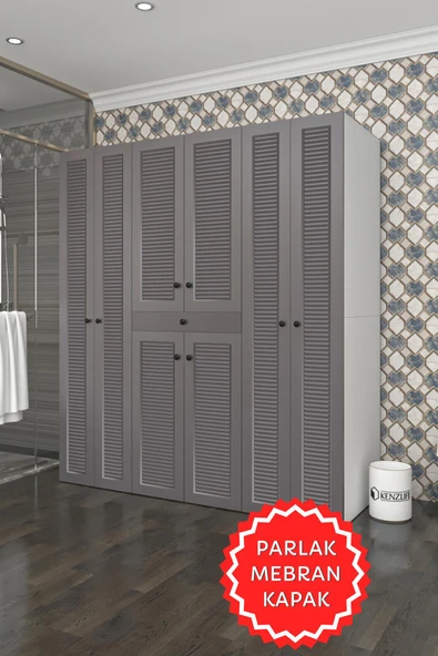 Kenzlife membran çamaşır-kurutma makinesi dolabı nazzam gribyz 187*170*60 çekmeceli raflı mebran kapak suntalam gövde banyo ürün görseli 1