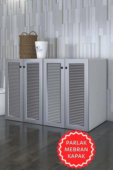 Kenzlife membran çamaşır&kurutma&bulaşık makinesi dolabı tatyanakare gribyz 90*140*60 mebran kapak MDF gövde kapaklı arkalıksız ürün görseli 1