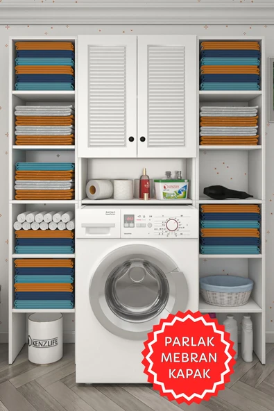 Kenzlife membran çamaşır makinesi dolabı sinemmaksduble byzbyz panjur 180*126*30 mebran kapak suntalam gövde kapaklı arkalıklı raflı ürün görseli 1