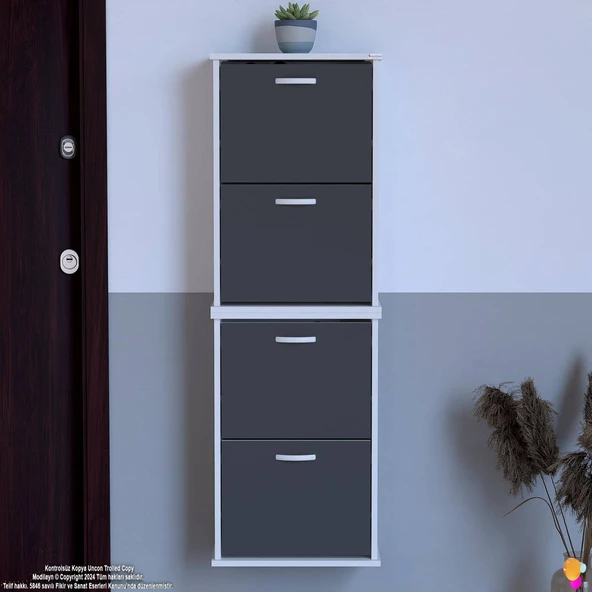 Modilayn UMAY' 2 Li Asma Antre Hol 52x 156x26 cm’ lik 4 Düşer Kapak 8 Raf Bölmeli Ayakkabılık - Resim 3