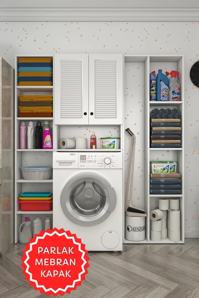 Kenzlife membran çamaşır makinesi dolabı veronikamega byzbyz panjur 180*156*20 mebran kapak MDF gövde arkalıksız raflı ürün görseli 1