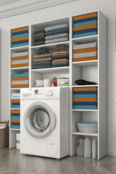 Kenzlife membran çamaşır makinesi dolabı sinemmaksduble byzbyz panjur 180*126*30 mebran kapak suntalam gövde kapaklı arkalıklı raflı - Resim 2