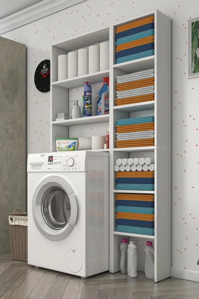 Kenzlife membran çamaşır makinesi dolabı veronikamaks gribyz panjur 180*096*20 mebran kapak MDF gövde kapaklı arkalıksız raflı - Resim 2