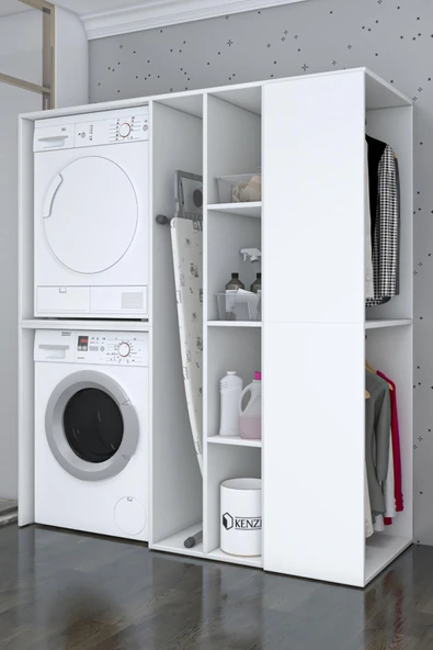 Kenzlife membran çamaşır-kurutma makinesi dolabı ve giysi dolabı bistami sağ byzbyz panjur 180*160*60 mebran kapak MDF gövde - Resim 2