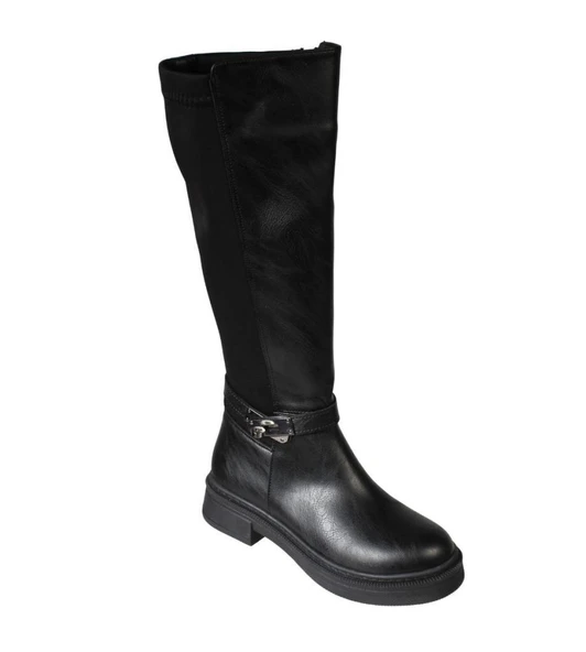 YAZKIŞ Kadın Siyah Cilt Arkası Streç 38cm Bacak Boyu 3cm Kalın topuk Çizme - Resim 2