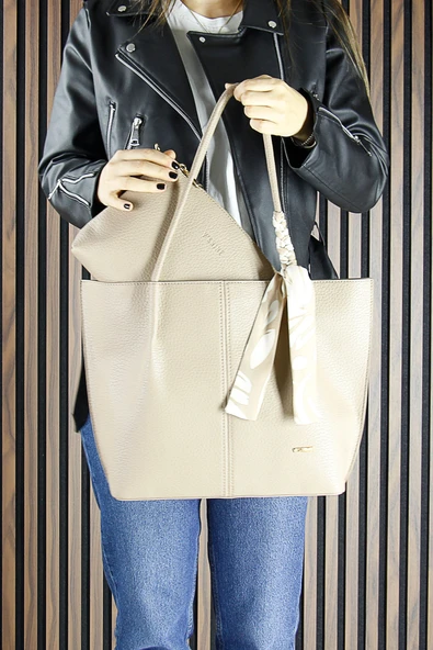 Erkan Saçmacı Kum Vegan Manyetik Kapaklı Büyük Boy Günlük Omuz Çantası ve Askılı El Çantası ürün görseli 1