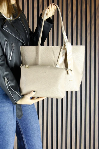 Erkan Saçmacı Kum Vegan Manyetik Kapaklı Büyük Boy Günlük Omuz Çantası ve Askılı El Çantası - Resim 6