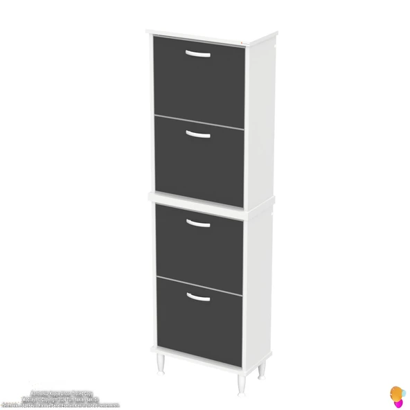 Modilayn UMAY' 2 Li Kapı Önü 52x 168 x 26 cm’ lik 4 Düşer Kapak 8 Göz Bölmeli Ayakkabılık - Resim 6