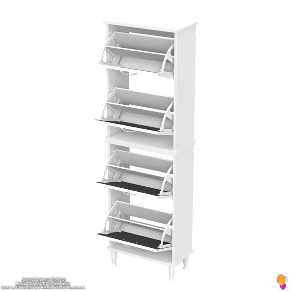 Modilayn UMAY' 2 Li Kapı Önü 52x 168 x 26 cm’ lik 4 Düşer Kapak 8 Göz Bölmeli Ayakkabılık - Resim 7