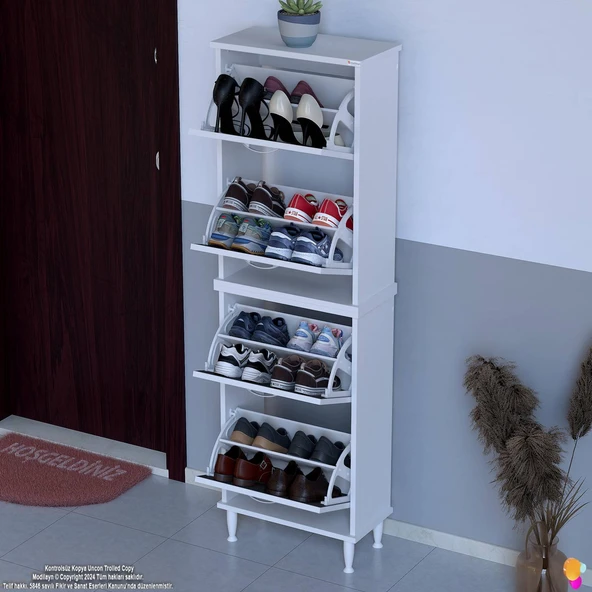 Modilayn UMAY' 2 Li Kapı Önü 52x 168 x 26 cm’ lik 4 Düşer Kapak 8 Göz Bölmeli Ayakkabılık - Resim 4